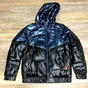 Blue and black bubble coat by SHEIN